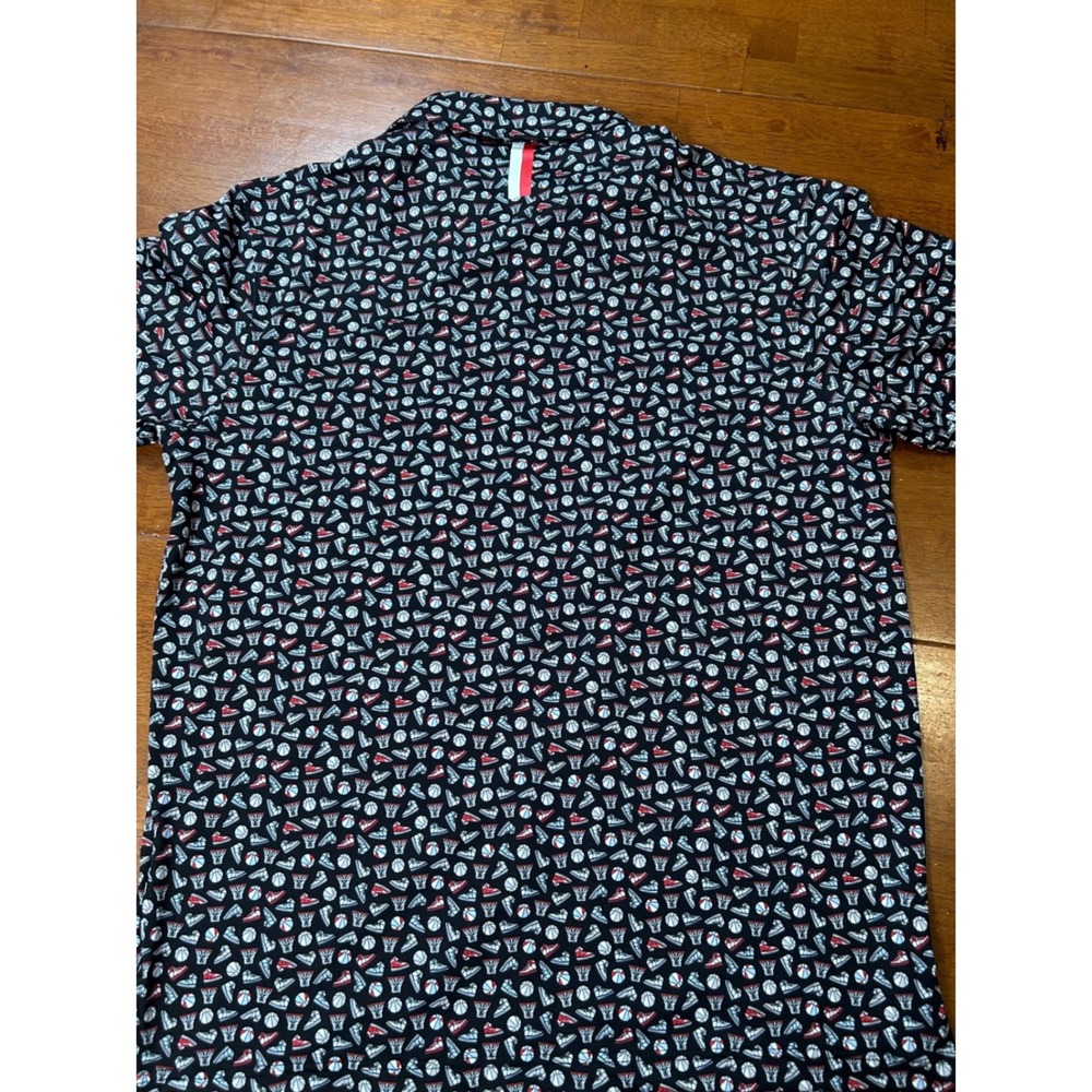 Rhoback Polo Shirt Mens Medium Black Basketball Print Performance Short Sleeve - Picture 7 of 9